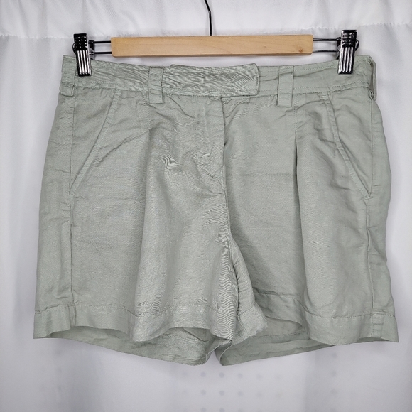 Hannes Roether Linen-Cotton Shorts Women XS Green Shortie Pleated Slash Pockets - Picture 10 of 10
